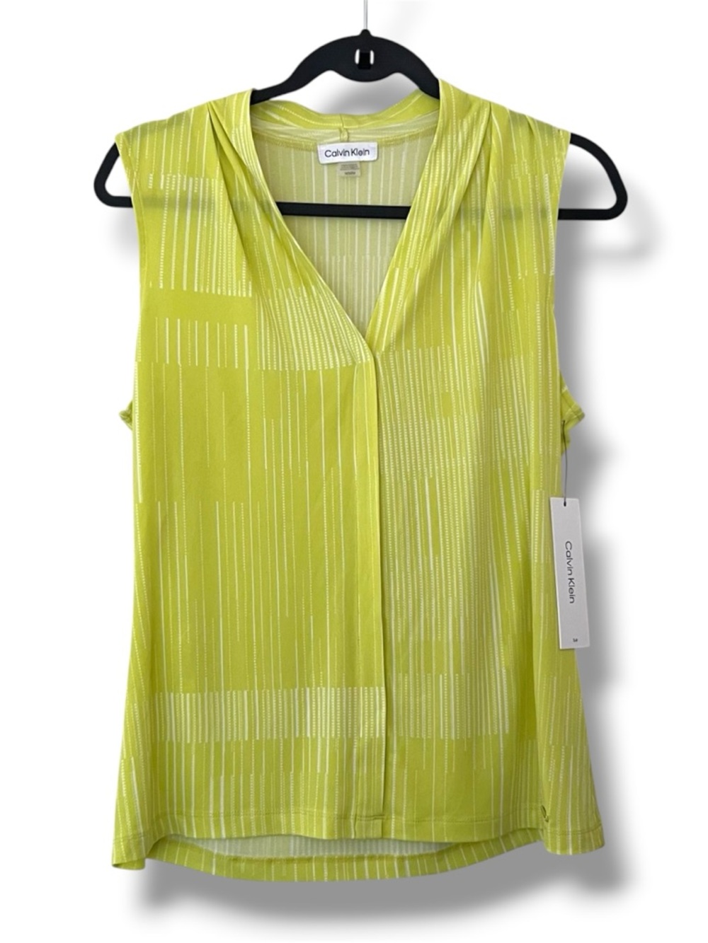Calvin Klein Women's Pleated Geometric Striped V-Neck Top Size: Med - Picture 2 of 6